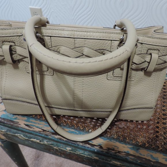 Coach Hampton Collection tan pebble leather satchel with braided detail NWOT - Picture 9 of 12
